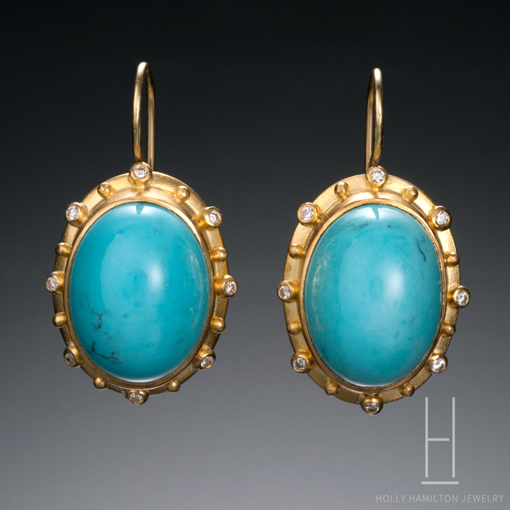 Turquoise And Diamond Oval Earrings Holly Hamilton Jewelry Holly Hamilton Persian Turquoise Diamond Earrings Copy